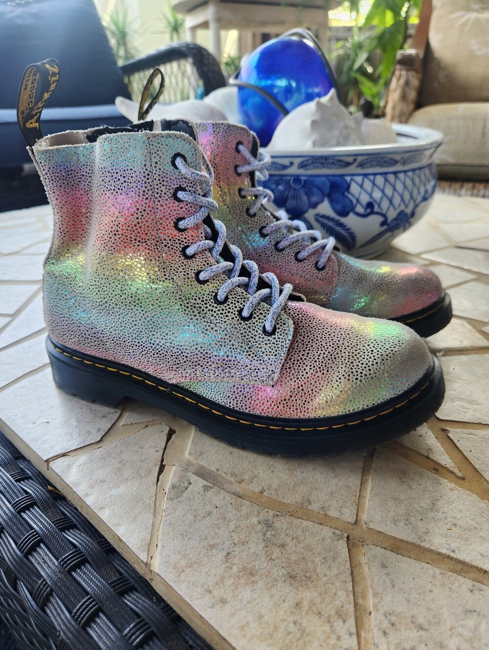 Dr. Martens Pascal 1460 Duo Chrome Rainbow Glitter Iridescent  Boots Size US 5